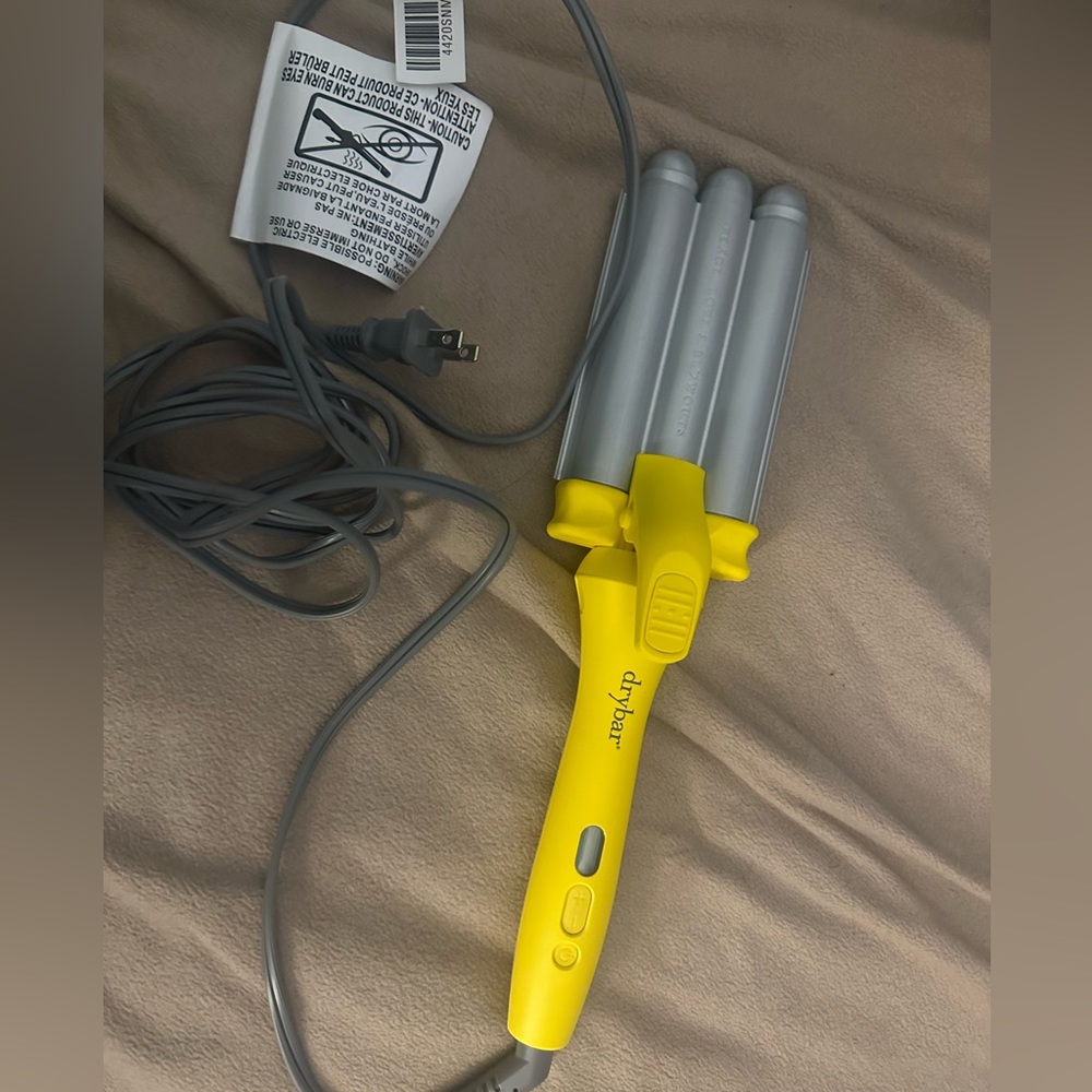 Drybar Yellow and Silver Triple Barrel Waver Hair Styling Iron